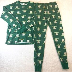 HANNA ANDERSSON Boys Pajamas Set Star Wars Baby Grogu Size M Green